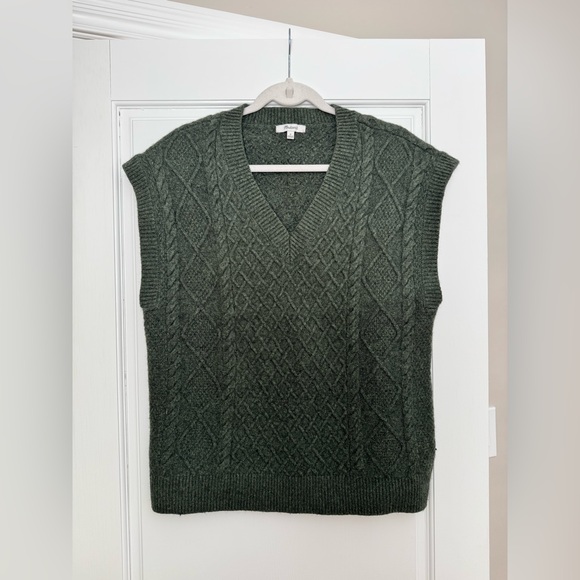 Madewell Cable Knit V-Neck Sweater Vest M Dark Forest Green - Picture 4 of 15